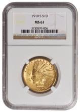 1910-S $10 Indian Head Eagle Gold Coin NGC MS61