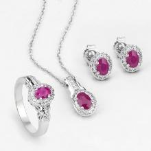 Plated Rhodium 2.08ctw Ruby and White Topaz Jewelry Set