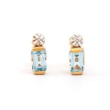 Plated 18KT Yellow Gold 1.34cts Blue Topaz and Diamond Earrings