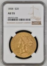1858 $20 Liberty Head Gold Double Eagle NGC AU55
