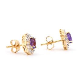 Plated 18KT Yellow Gold 1.02ctw Amethyst and Diamond Earrings