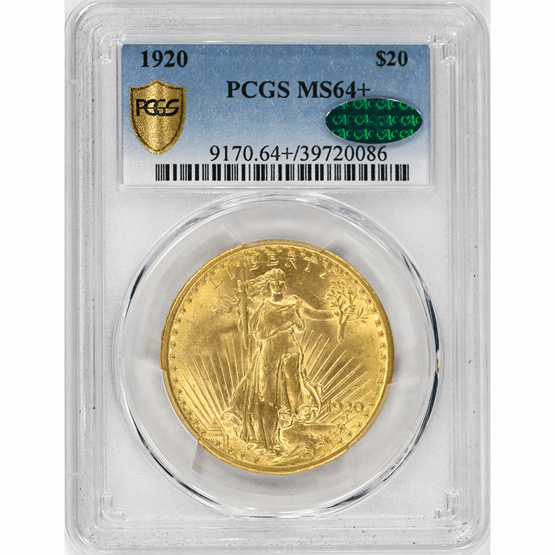 1920 $20 St Gaudens Double Eagle Coin PCGS MS64+ CAC