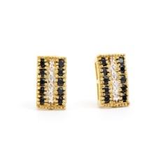 Plated 18KT Yellow Gold 1.02ctw Black Sapphire and Diamond Earrings