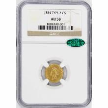 1854 $1 Princess Head Type 2 Gold Coin NGC AU58 CAC