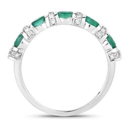 14KT White Gold 0.74ctw Zambian Emerald and White Diamond Ring