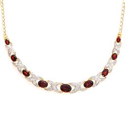 Plated 18KT Yellow Gold 4.86ctw Garnet and Diamond Pendant with Chain