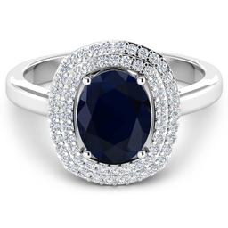 14KT White Gold 2.10ct Blue Sapphire and Diamond Ring