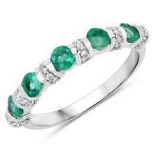 14KT White Gold 0.74ctw Zambian Emerald and White Diamond Ring