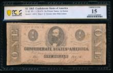 1863 $1 T-62 Confederate PCGS 15