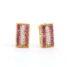 Plated 18KT Yellow Gold 1.21ctw Ruby and Diamond Earrings