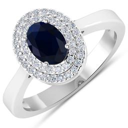14KT White Gold 0.90ct Blue Sapphire and Diamond Ring
