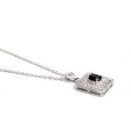 Plated Rhodium 1.53ct Black Sapphire and Diamond Pendant with Chain