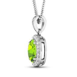 14KT White Gold 1.05ct Peridot and Diamond Pendant with Chain