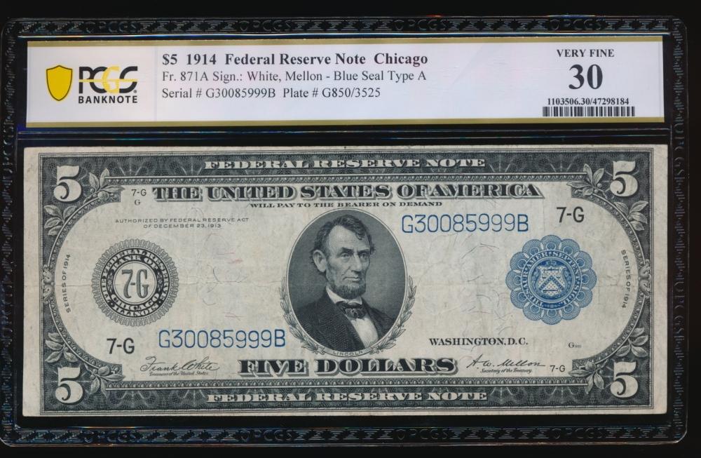 1914 $5 Chicago FRN PCGS 30