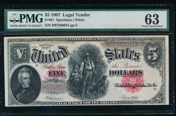 1907 $5 Legal Tender Note PMG 63