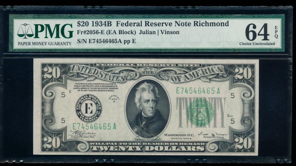 1934B $20 Richmond FRN PMG 64EPQ