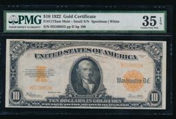 1922 $10 Gold Certificate PMG 35EPQ