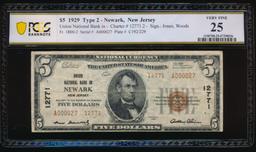 1929 $5 Newark NJ National PCGS 25