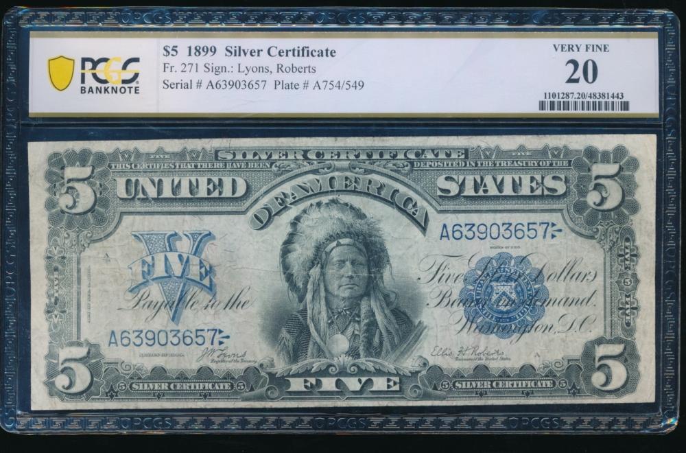1899 $5 Chief Silver Certificate PCGS 20