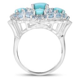 Plated Rhodium 1.87ctw Turquoise and Blue Topaz Ring