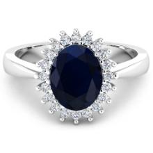14KT White Gold 1.30ct Blue Sapphire and Diamond Ring