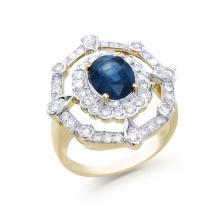 14KT Yellow Gold 2.05ct Blue Sapphire and Diamond Ring