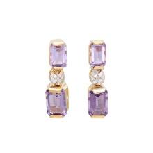 Plated 18KT Yellow Gold 3.02cts Amethyst and Diamond Earrings