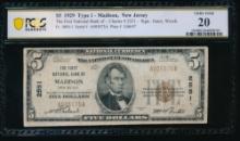 1929 $5 Madison NJ National PCGS 20