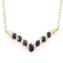 Plated 18KT Yellow Gold 2.67ctw Black Sapphire and Diamond Pendant with Chain
