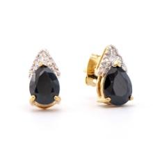Plated 18KT Yellow Gold 2.85ctw Black Sapphire and Diamond Earrings