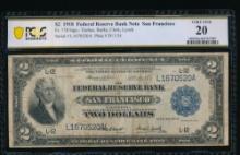 1918 $2 San Francisco FRBN PCGS 20