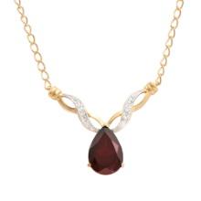 Plated 18KT Yellow Gold 3.75ct Garnet and Diamond Pendant with Chain