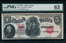 1907 $5 Legal Tender Note PMG 63