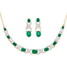 Plated 18KT Yellow Gold 6.10ctw Green Agate and Diamond Pendant with Chain and Earrings