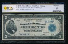 1918 $5 Chicago FRBN PCGS 35