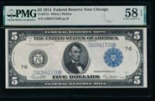1914 $5 Chicago FRN PMG 58EPQ
