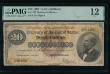 1882 $20 Gold Certificate PMG 12