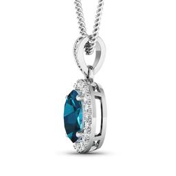 14KT White Gold 1.10ct London Blue Topaz and Diamond Pendant with Chain