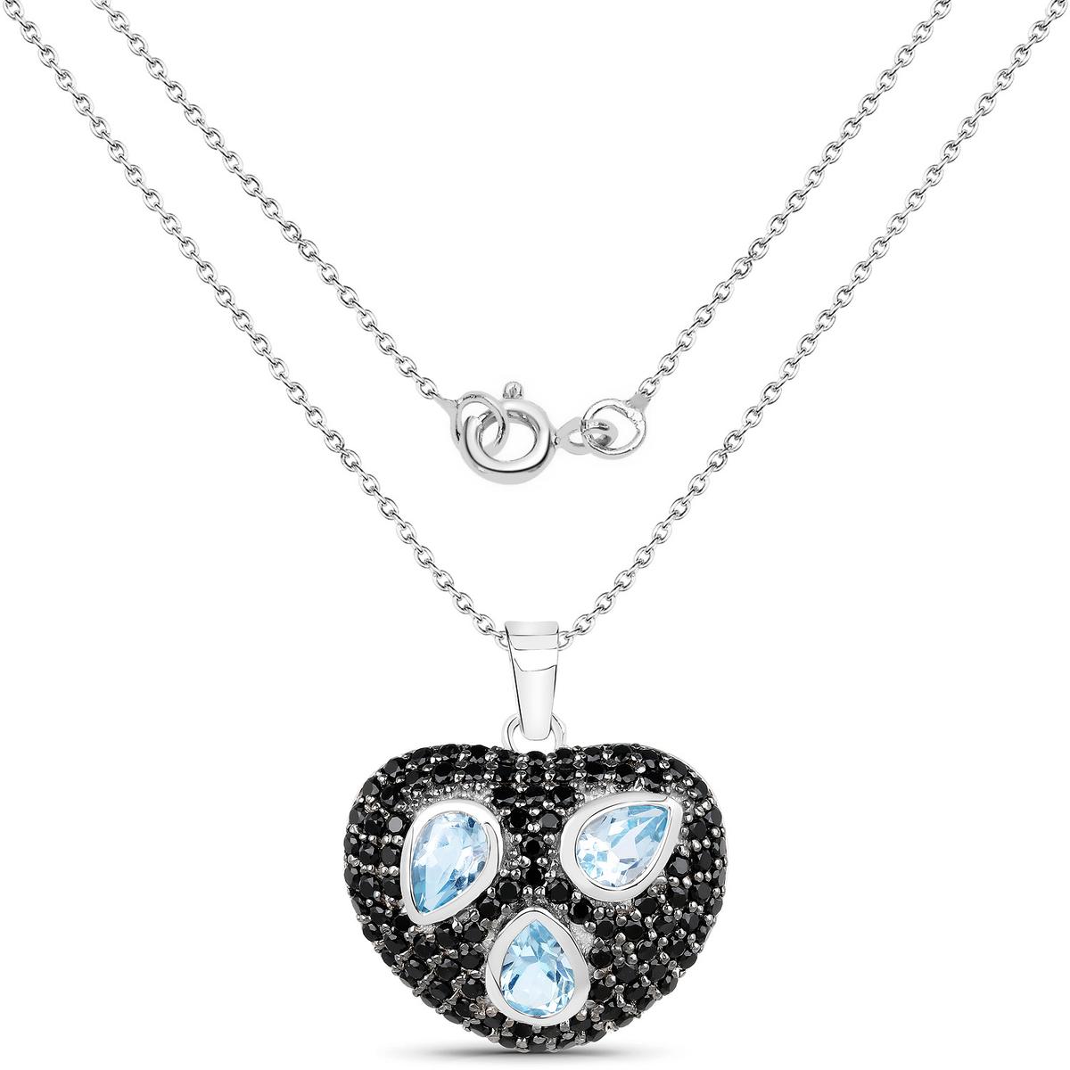 Plated Rhodium 1.44ctw Blue Topaz and Black Spinal Pendant with Chain