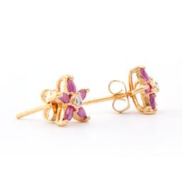 Plated 18KT Yellow Gold 1.05ctw Ruby and Diamond Earrings