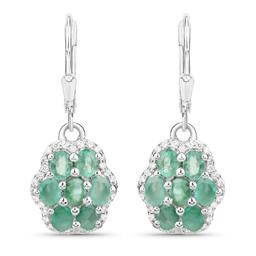 Rhodium Plated 2.48ctw Emerald and White Zircon Earrings