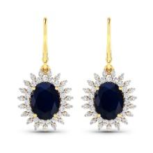 14KT Yellow Gold 4.20ctw Blue Sapphire and Diamond Earrings