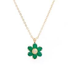 Plated 18KT Yellow Gold 1.82ctw Green Agate and Diamond Pendant with Chain