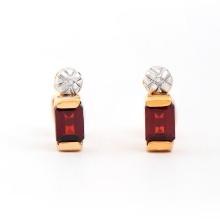 Plated 18KT Yellow Gold 1.04cts Garnet and Diamond Earrings