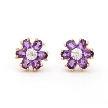 Plated 18KT Yellow Gold 1.92cts Amethyst and Diamond Earrings