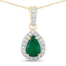 14KT Yellow Gold 0.77ctw Zambian Emerald and White Diamond Pendant