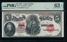 1907 $5 Legal Tender Note PMG 63EPQ