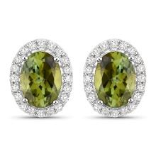14KT White Gold 1.92ctw Green Tourmaline and White Diamond Earrings