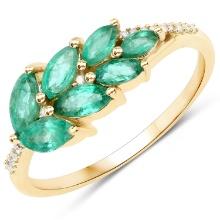 14KT Yellow Gold 0.68ctw Zambian Emerald and White Diamond Ring