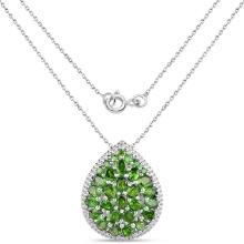 Plated Rhodium 4.65ctw Chrome Diopside Pendant with Chain